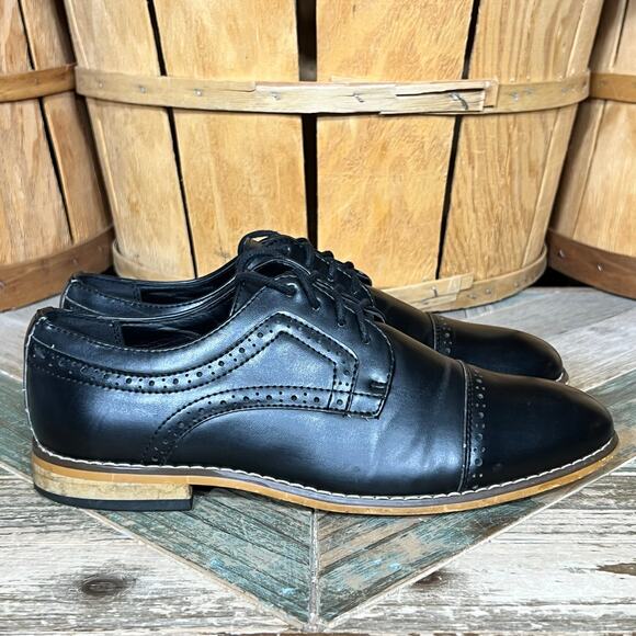 Stacy Adams Dickinson Cap Toe Black Faux Leather Lace-Up Oxfords Youth Boys 4 - Picture 1 of 11